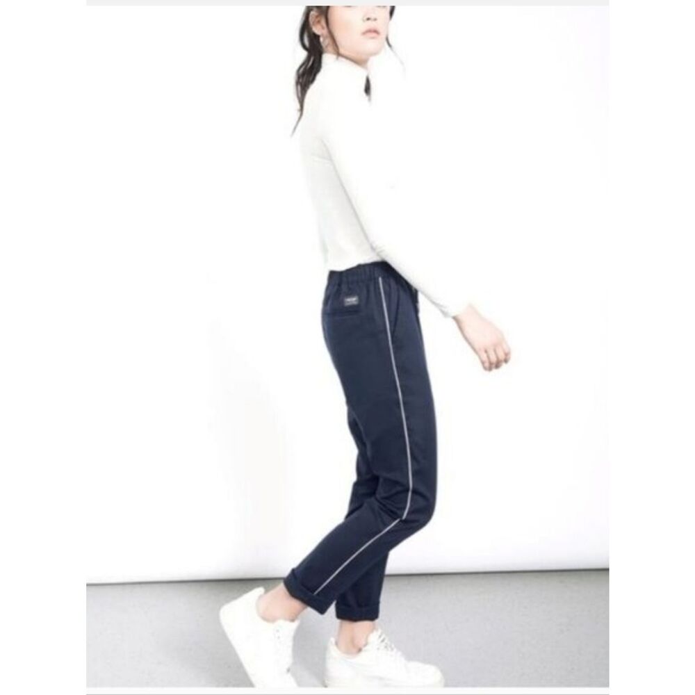 WILDFANG THE ESSENTIAL PIPED DRAWSTRING PANT Navy Blue Size Small NWT